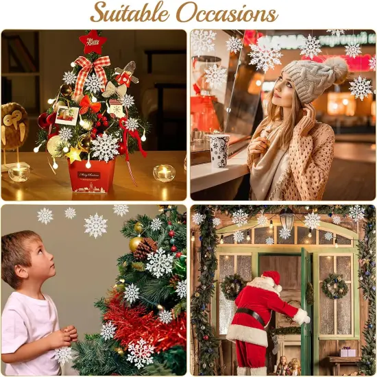 46 Pcs White Glitter Snowflake Ornaments - White, silver {5}