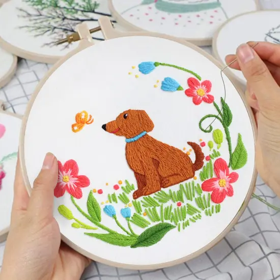 Louise Maelys Dog Embroidery Kits for Beginners with Floral Pattern,Cross Stitch Kit for Adults DIY Needlepoint with Embroidery Instructions {6}