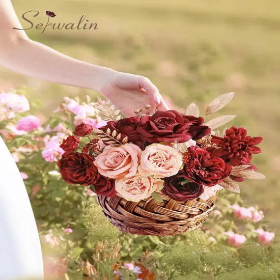 Artificial Flowers Burgundy Pink Fake Flowers Bouquets {5}