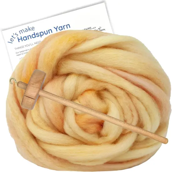 LEARN TO SPIN - Beginner's Spinning Kit with Hand Dyed BFL Roving, Drop Spindle & Printed Instructions w/ Video. Many Colors. Peach {1}