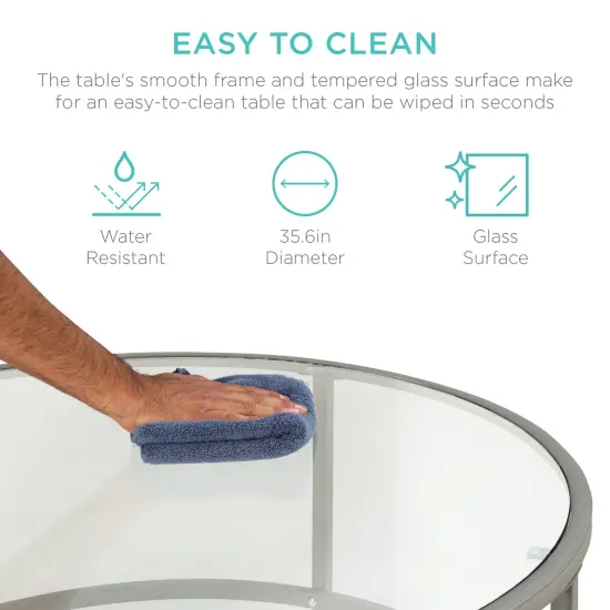 Best Choice Products 36in Round Tempered Glass Coffee Table for Home, Living Room, Dining Room Gray {3}