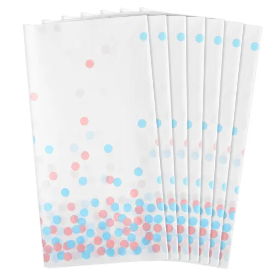 Plastic Table Covers with Pink and Blue Confetti for Gender Reveal (54 x 108 in, 6 Pack) White {5}