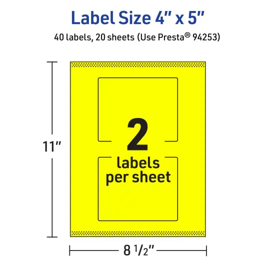 Avery Neon Yellow Paper Labels, 4" x 5" Rectangle {5}