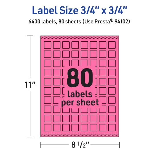 Avery Bright Pink Paper Labels, 0.75" x 0.75" Square {5}