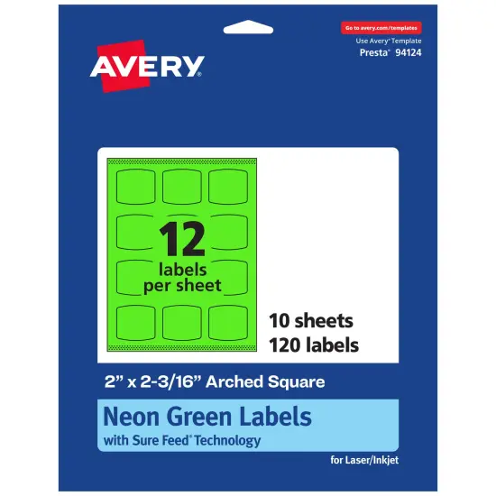 Avery Neon Green Paper Labels, 2" x 2-3/16" Arched Square {7}
