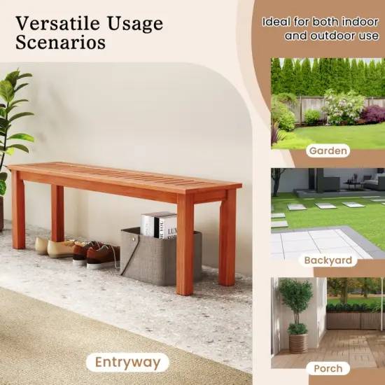 47 Inch Patio Wood Bench for 2 with Slatted Seat and Teak Oil Finish {6}