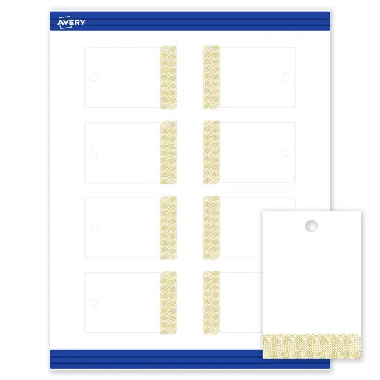 Avery Printable Rectangle Tags with Sure Feed Technology, Pre-Printed Gold Lace Trim Pattern, Matte White, 2" x 3", Laser & Inkjet Compatible, 80 Total {1}