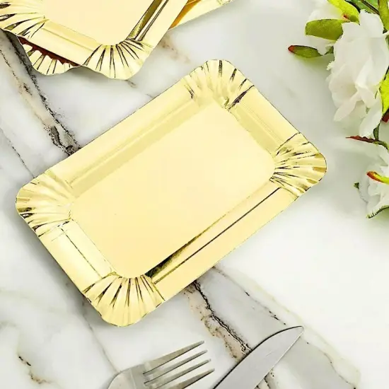 10 Gold 6" Rectangular Mini Paper Serving Trays Scalloped Design Party Supplies {3}
