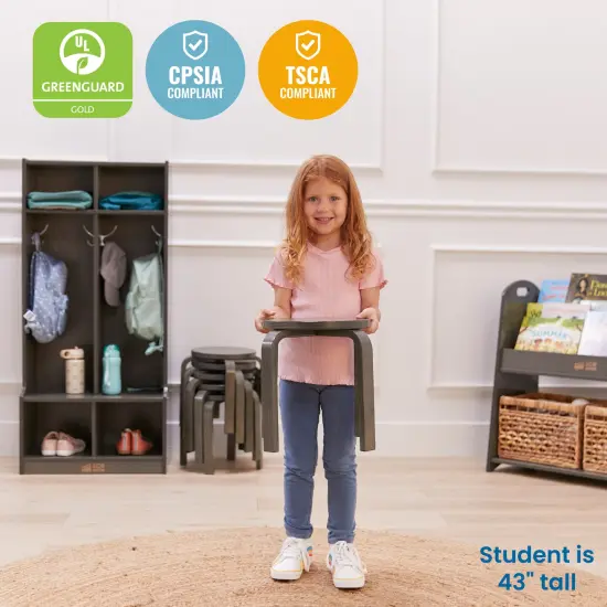 Bentwood Stackable Stools, Classroom Furniture, 6-Piece Grey Wash {5}