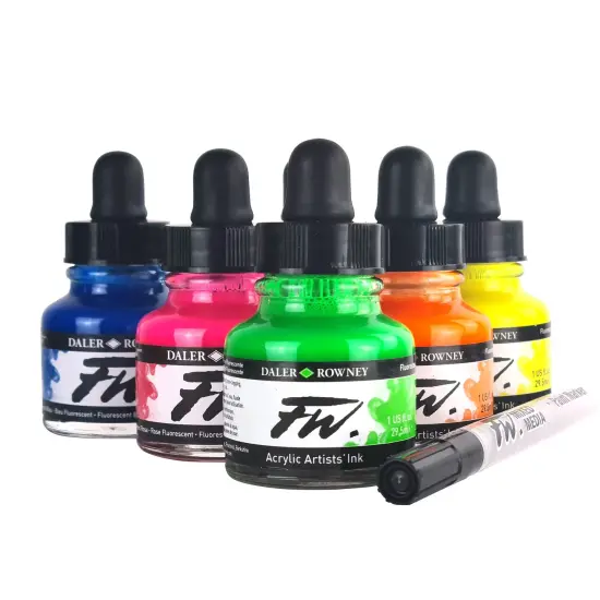 Daler-Rowney FW Acrylic Ink Set 6/Pkg-Neon {1}