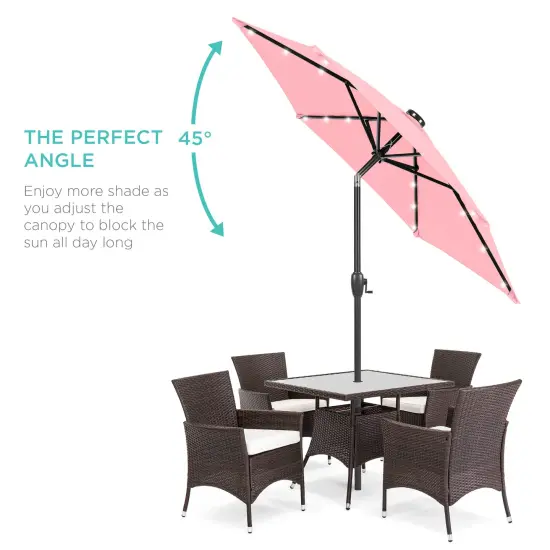 Best Choice Products 7.5ft Outdoor Solar Patio Umbrella for Deck, Pool w/ Tilt, Crank, LED Lights Carnation {2}