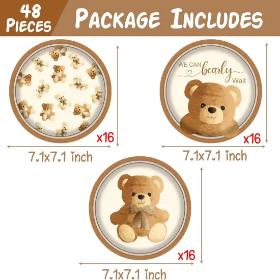 48Pcs Baby Shower Teddy Bear Paper Plates {4}