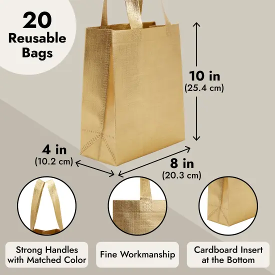 Non Woven Reusable Tote Bags, Metallic Gold Gift Bags with Handles (10x8 In, 20 Pack) {4}