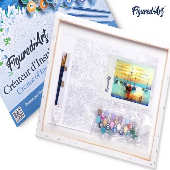 Figured'Art Paint by Numbers Kit for Adults with Frame Sailboats at the Port 16"x20" - Craft Art Painting DIY Kit Canvas Already Stretched on a Wooden Frame {5}