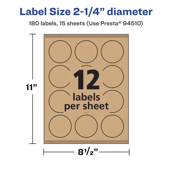 Avery Kraft Brown Round Labels with Sure Feed, 2.25" diameter {5}