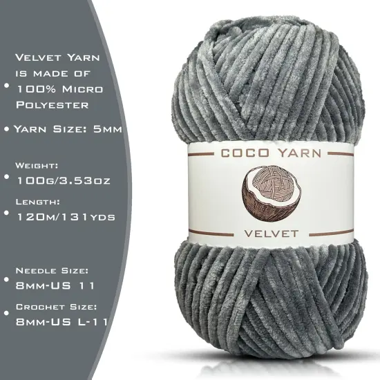 2 Pack Velvet Yarn for Crocheting (Grey) {3}