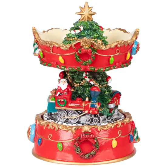Northlight Santa on Train Musical Christmas Carousel - 6" - Red and Gold {3}