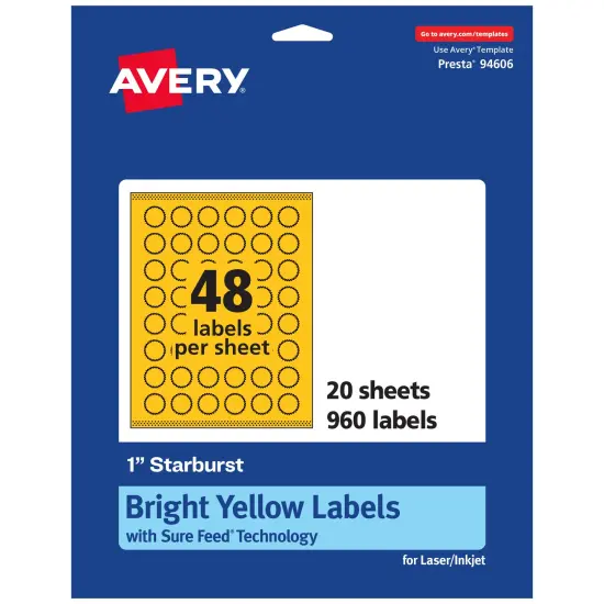 Avery Bright Yellow Paper Labels, 1" Starburst {1}