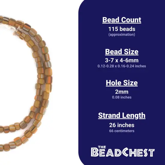 The Bead Chest Java Gooseberry Beads - Full Strand of Striped Glass Beads (Caramel, 4mm) {4}