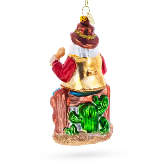 Cowboy Santa with Drink and Drumstick Glass Christmas Ornament {5}