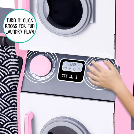 Lil' Jumbl Wooden Pretend Laundry Playset for Kids with Washer and Dryer Pink {6}