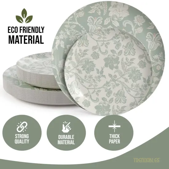 Earthtrends Heavy Duty Paper Plates for parties &ndash; Includes 8-Inch Paper Dessert Plates and 10-Inch Paper Dinner Plates &ndash; Disposable Floral Paper Plates for Parties, Weddings, Events, BBQs, Birthdays, Catering, Holidays &ndash; Elegant Tableware Set Gracy 80 {2}