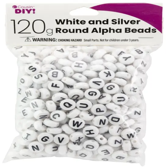 ROUND ALPHA BEADS WHT/SLVR-ROUND ALPHA BEADS WHT/SLVR {1}