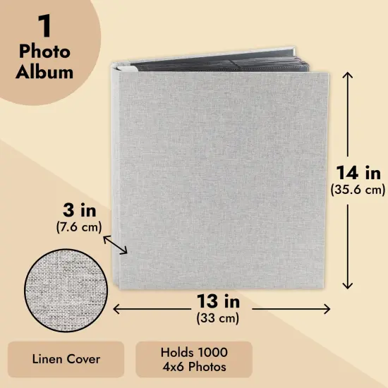4x6 Photo Album with 1000 Pockets, Extra Large Capacity, Linen Cover, Picture Albums Holds 1000 Horizontal and Vertical Photos (Gray Exterior, Black Interior, 14x13x3 in) Grey {4}