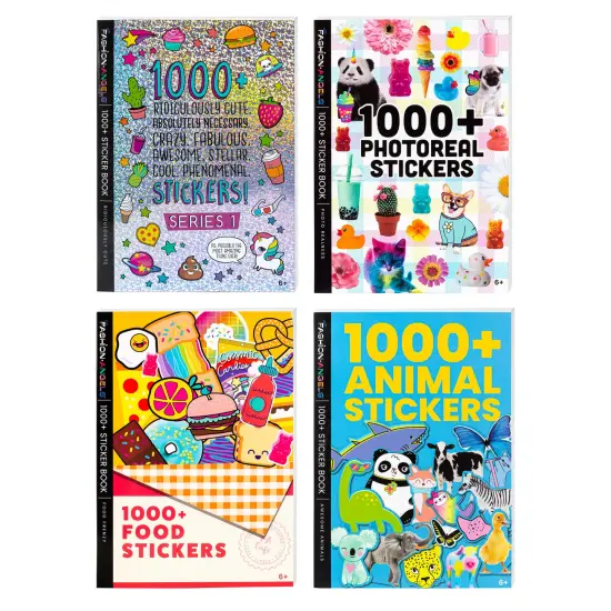 Fashion Angels: Sticker Book Bundle - 4 Pack - Includes 4,000+ Stickers In Fun & Colorful Themes, Cute-Food-Photographs-Animals, Girls-Tweens-Kids 6+ {1}