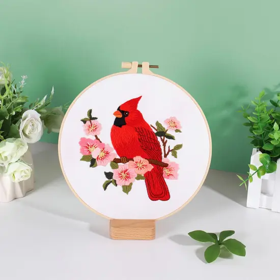 Louise Maelys Cardinal Embroidery Kits for Beginners with Bird Flower Pattern,Adults Starter Cross Stitch Kit DIY Needlepoint {2}