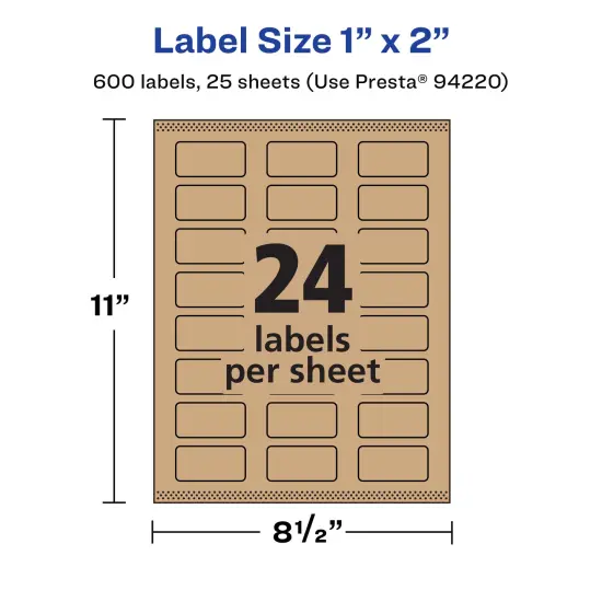 Avery Kraft Brown Rectangle Labels with Sure Feed, 1" x 2" {5}