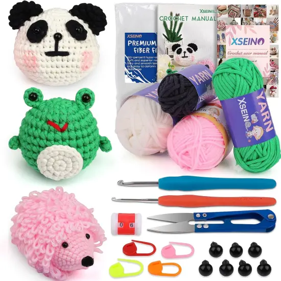 Crochet Kit for Beginners Panda, Frog, Hedgehog {1}