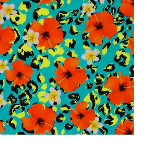 Leopard Hibiscus Printed Spandex Fabric Multicolor {7}