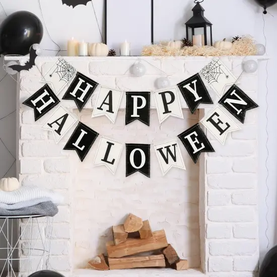 2Pcs Happy Halloween Burlap (White) {4}