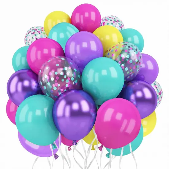 50 Pcs Pink Purple Blue Yellow Balloons - 12 Inches {1}