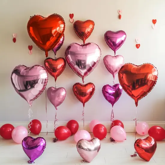 19PCS Heart Shaped Balloons - 18 Inch with 10 Inch (Rose Red + Pink + Red) {3}