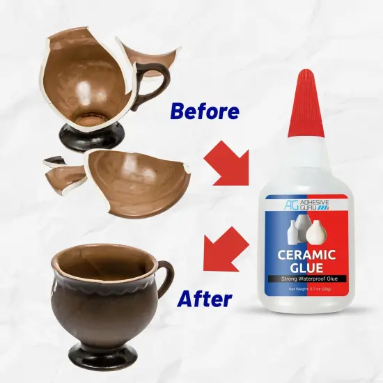 ADHESIVE GURU Ceramic Glue 0.7 oz &ndash; Fast-Drying CA Adhesive for Porcelain, Pottery, Figurines, Clear Finish {6}