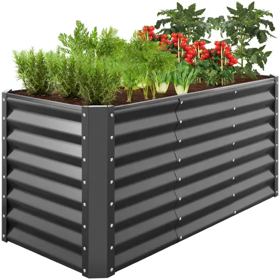 Best Choice Products 4x2x2ft Outdoor Metal Raised Garden Bed, Planter Box for Vegetables, Flowers, Herbs Gray {1}
