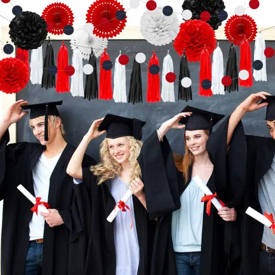 29 Pcs Red and Black Decorations Mouse Paper Decoration Fan Pom Pom Honeycomb Flower Tissue Tassel Garland Theme Party Supplies for Graduation Birthday(White, Red, Black) {5}