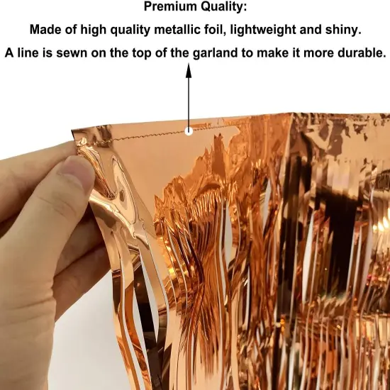 10 Feet by 15 Inch Rose Gold Foil Fringe Garland - Pack of 4 | Shiny Metallic Tinsel Banner | Ideal for Parade Floats, Bridal Shower, Bachelorette, Wedding, Birthday, Christmas | Wall Hanging Drapes {5}