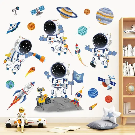 Outer Space Astronaut Wall Decals Rocket Universe Space Planets Wall Stickers Baby Nursery Boys Bedroom Playroom Wall Decor {1}