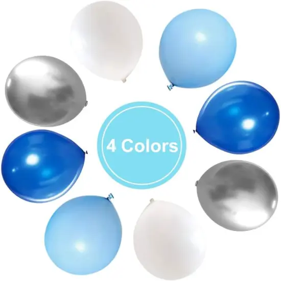 Blue Silver White Latex Balloons, 50pcs 12 inch Royal Blue and Silver Metallic Balloons for Birthday Wedding Party Decoration {3}