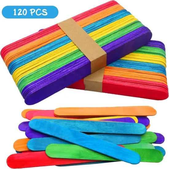 120 Pcs 6&rdquo; Colored Jumbo Wooden Craft Sticks, Rainbow Wooden Popsicle Sticks, Wide Lollipop Sticks, Treat Sticks Ice Pop Sticks fir Creative Designs or Kids Education, Home Art Projects {2}