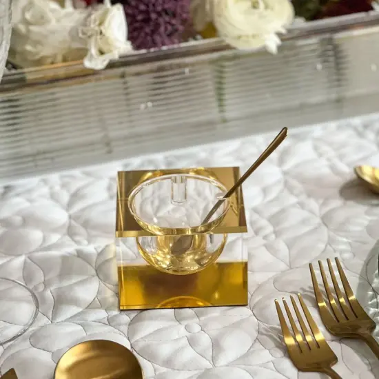 Square Honey Dish with Gold Mirror Design {2}