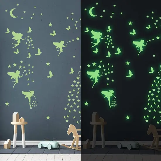 Glow in The Dark Fairy Wall Decals, Luminous Fairies Wall Stickers Bedroom Ceiling Decoration, Butterfly and Star Room Decor for Girls Kids Princess {4}