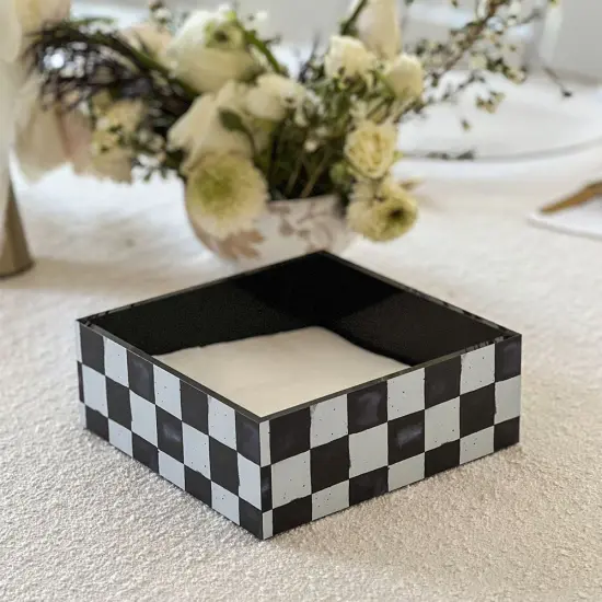 Black Chic Checkered Napkin Holder {2}