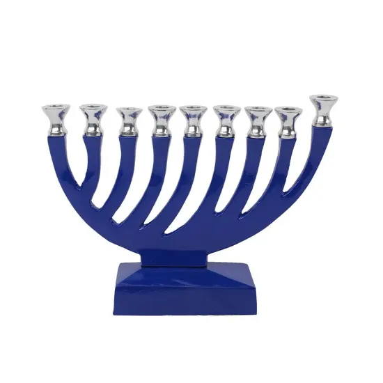 Metal & Enamel Candle Menorah By Kinor Decor Blue {1}