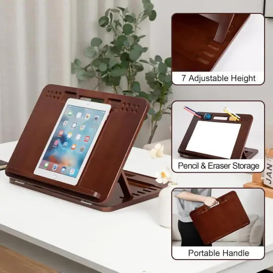 6-Position Bamboo Table Easel, 16x12 Inch Adjustable Drawing and Sketching Board with Built-in Handle and Back Storage, Portable Art and Lap Desk for Sketching, Reading, and Book Stand {5}