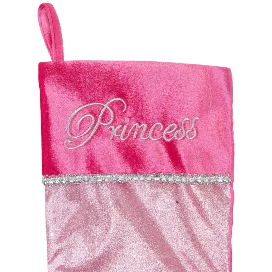Northlight 21" Pink and Silver Glittered Princess Christmas Stocking with Cuff {4}