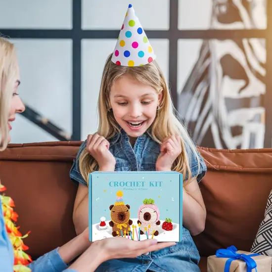 Crochet Kit for Beginners-2PCS Animals Brown and Beige Capybara Crochet Kit {5}